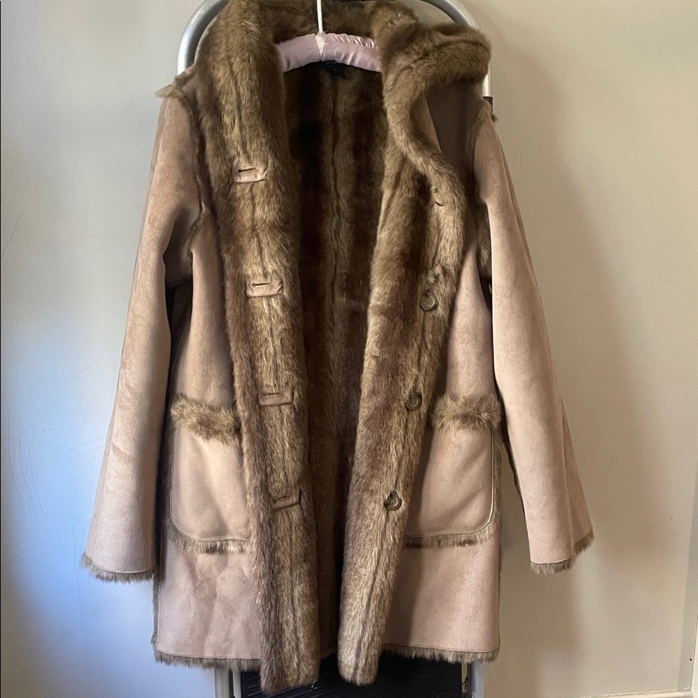 Vintage Dennis Basso Beige Teddy Jacket with Faux Fur Trim